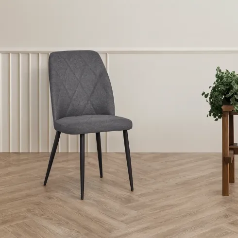 Set 4 Sedie in Tessuto Grigio Eleganti da Pranzo Imbottite Gambe Nere