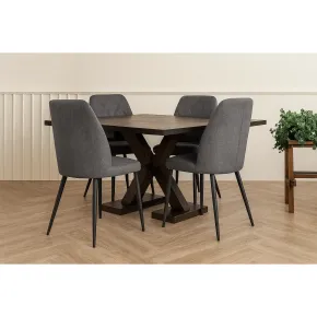 Set 4 Sedie in Tessuto Grigio Eleganti da Pranzo Imbottite Gambe Nere 2