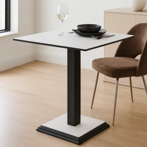 Tavolo Quadrato Bianco Frassinato 68x68 cm da Pranzo Moderno Gambe Metallo
