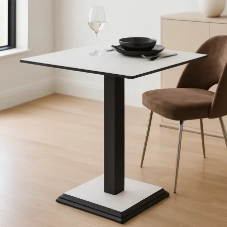 Tavolo Quadrato Bianco Frassinato 68x68 cm da Pranzo Moderno Gambe Metallo