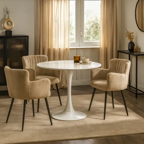Tavolo da Salotto Tondo Bianco con Base in metallo 90 x 73 cm