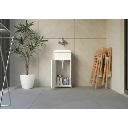 Mobile Lavanderia Compatto in Resina con Pilozzo Bianco 41x37x85 cm