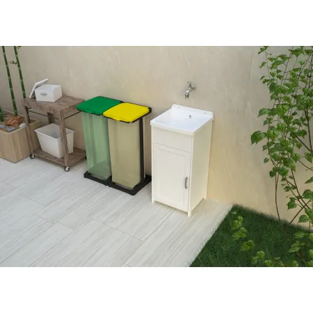 Mobile Lavanderia Compatto in Resina con Pilozzo Bianco 41x37x85 cm