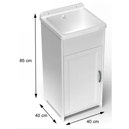 Mobile Lavanderia Compatto in Resina con Pilozzo Bianco 41x37x85 cm