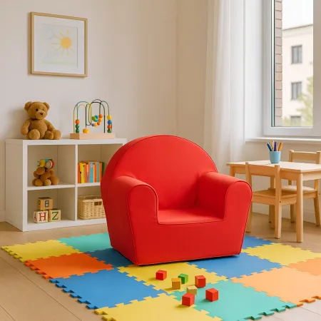 Poltroncina per Bambini Rossa per Cameretta in Tessuto Sfoderabile