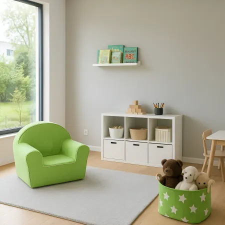 Poltroncina per Bambini Verde per Cameretta in Tessuto Sfoderabile