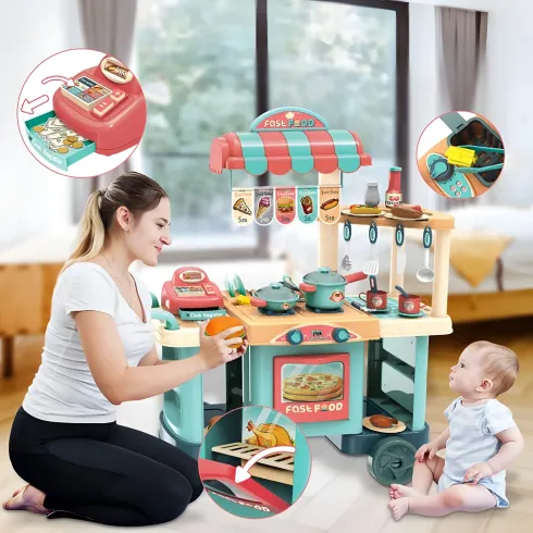 Set Cucina Giocattolo Fast Food per Bambini Completa con Accessori