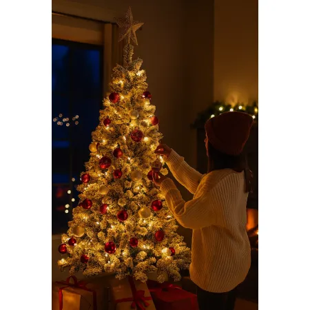 Albero di Natale con Rami Innevati 150 cm in PVC Effetto Neve Realistico