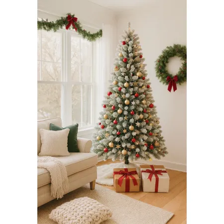 Albero di Natale con Rami Innevati 150 cm in PVC Effetto Neve Realistico