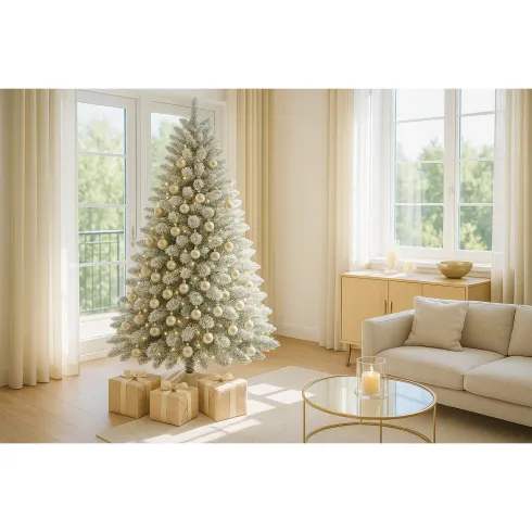 Albero di Natale con Rami Innevati in PVC Effetto Neve Realistico 210 cm