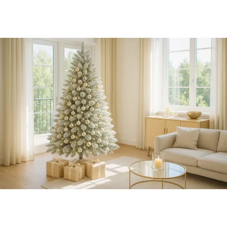 Albero di Natale con Rami Innevati in PVC Effetto Neve Realistico 210 cm