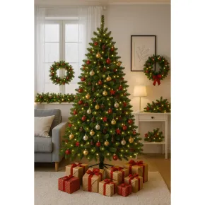 Albero di Natale in PVC 180 cm Realistico con Base a Croce Verde Folto 2