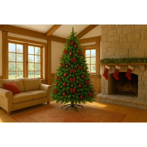 Albero di Natale Folto in PVC Verde 210 cm Realistico con Base a Croce