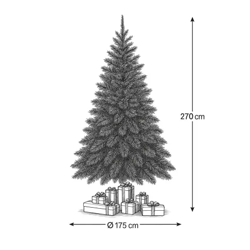 Albero di Natale Alto 270 cm Pino Verde Folto Senza Addobbi
