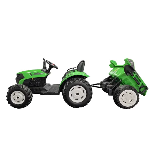 Trattore Elettrico per Bambini 24V con Rimorchio Ribaltabile Verde