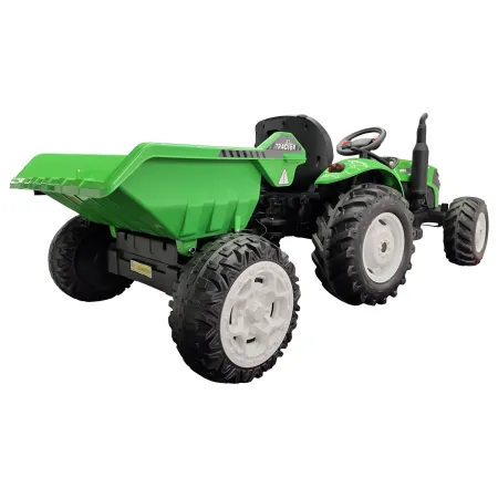 Trattore Elettrico per Bambini 24V con Rimorchio Ribaltabile Verde