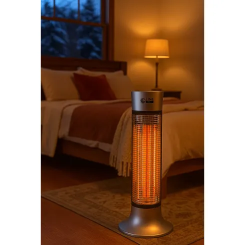 Stufa Alogena a Colonna 900W Compatta Oscillante in Fibra di Carbonio