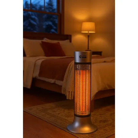 Stufa Alogena a Colonna 900W Compatta Oscillante in Fibra di Carbonio