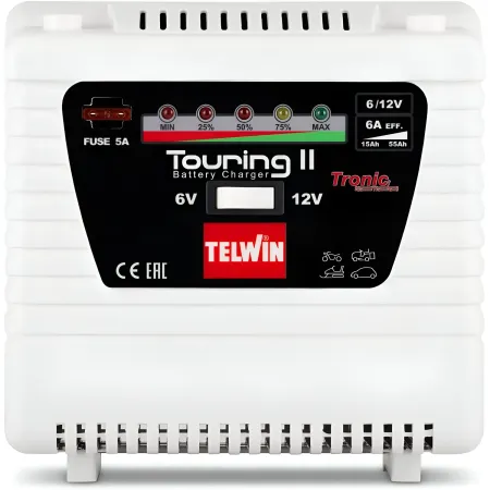 Caricabatteria Auto Moto 6/12V Portatile Bianco con Amperometro