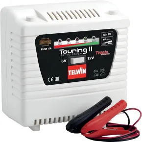 Caricabatteria Auto Moto 6/12V Portatile Bianco con Amperometro