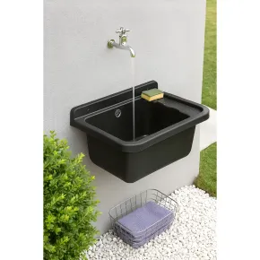 Pilozzo per Esterno Lavello a Muro 60x34 cm Lavabo Nero da Lavanderia 2