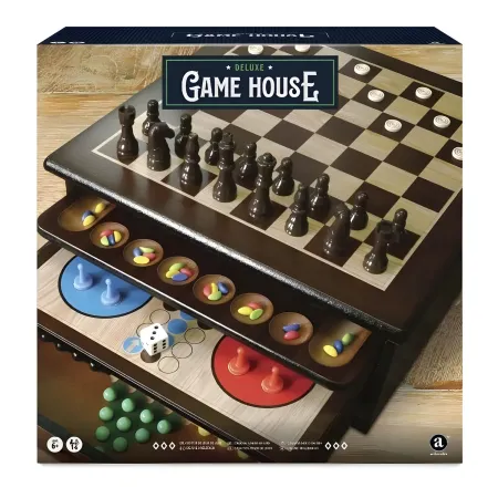 Set Giochi da Tavolo in Legno per Famiglia Vassoi Estraibili Accessori Inclusi