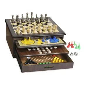 Set Giochi da Tavolo in Legno per Famiglia Vassoi Estraibili Accessori Inclusi