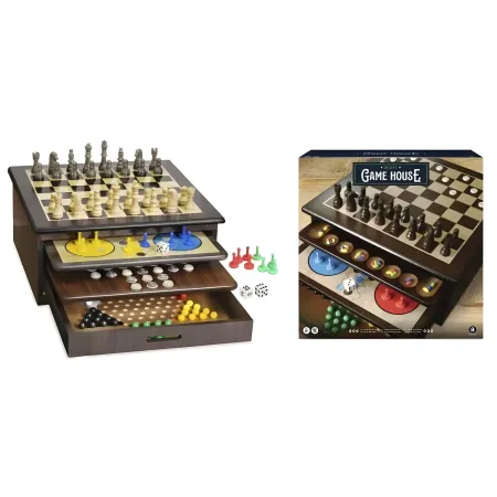 Set Giochi da Tavolo in Legno per Famiglia Vassoi Estraibili Accessori Inclusi