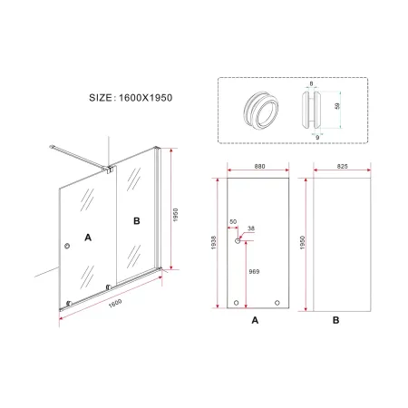 Parete Doccia Walk In da 8 mm misura 120 140 160 180 Box Lato Anta Fissa