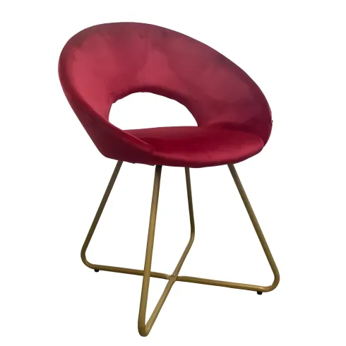 Set 2 Poltrone da Interno in Velluto Rosso con Gambe in Metallo Dorato