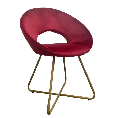 Set 2 Poltrone da Interno in Velluto Rosso con Gambe in Metallo Dorato