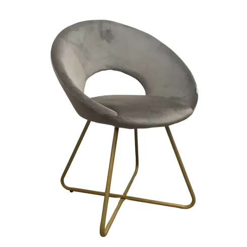 Set 2 Poltrone da Interno in Velluto Grigio con Gambe in Metallo Dorato