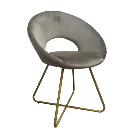 Set 2 Poltrone da Interno in Velluto Grigio con Gambe in Metallo Dorato