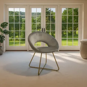 Set 2 Poltrone da Interno in Velluto Grigio con Gambe in Metallo Dorato 2