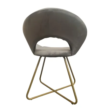 Set 2 Poltrone da Interno in Velluto Grigio con Gambe in Metallo Dorato