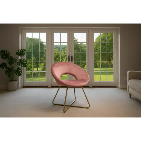 Set 2 Poltrone da Interno in Velluto Rosa con Gambe in Metallo Dorato