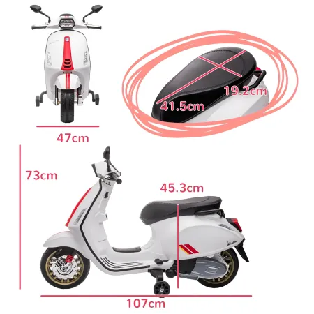 Vespa Sprint Elettrica per Bambini 12V Bianco Luci LED Moto Scooter