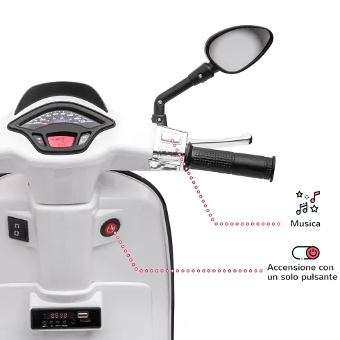 Vespa Sprint Elettrica per Bambini 12V Bianco Luci LED Moto Scooter