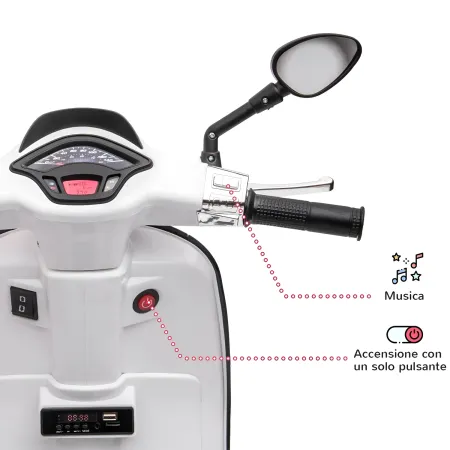 Vespa Sprint Elettrica per Bambini 12V Bianco Luci LED Moto Scooter