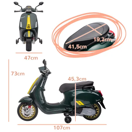 Vespa Sprint Elettrica per Bambini 12V Verde Luci LED Moto Scooter