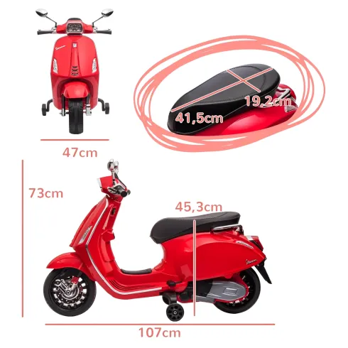 Vespa Sprint Elettrica per Bambini 12V Rossa Luci LED Moto Scooter