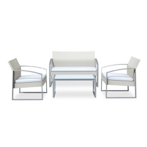 Salotto Esterno Set Beige Polyrattan Divano 2 Poltrone Tavolino Basso Giardino