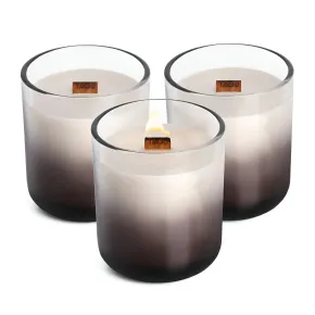 Set 3 Candele TAGU Effetto Camino in Vetro Nero con Stoppino in Legno