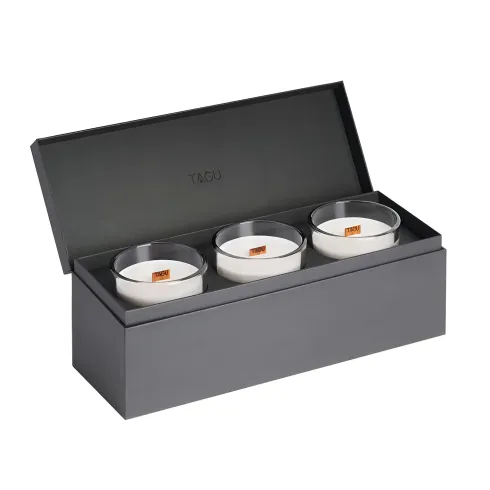 Set 3 Candele TAGU Effetto Camino in Vetro Nero con Stoppino in Legno