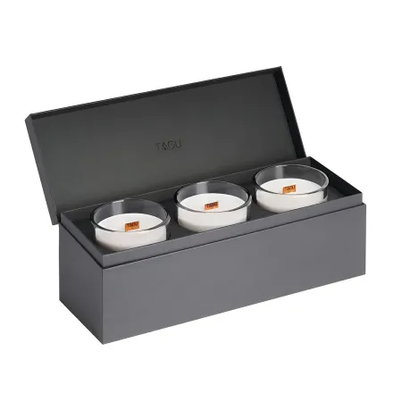 Set 3 Candele TAGU Effetto Camino in Vetro Nero con Stoppino in Legno