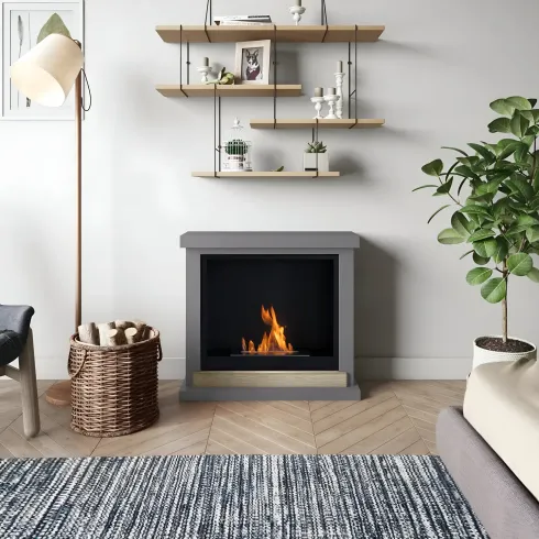 Camino a Bioetanolo TAGU FreeFlame Hagen Grigio Dettaglio Legno