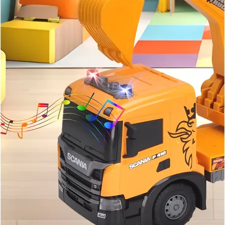 Camion Escavatore Giocattolo Scania Luci e Suoni con Braccio Mobile