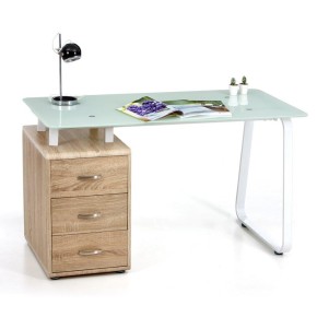 Scrivania in Vetro Tavolo Rovere con Cassettiera da Ufficio Cameretta Porta Pc