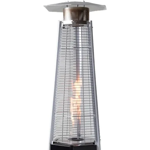 Stufa Piramide a Gas da Esterno 12,5kW Nero con Ruote Fiamma Visibile