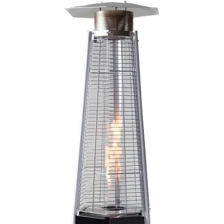 Stufa Piramide a Gas da Esterno 12,5kW Nero con Ruote Fiamma Visibile